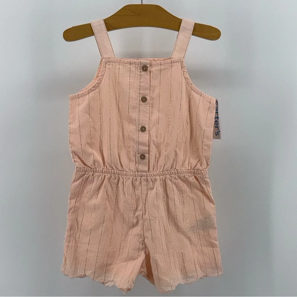 Carter's Light Pink/Peach and Gold Button-Front Romper